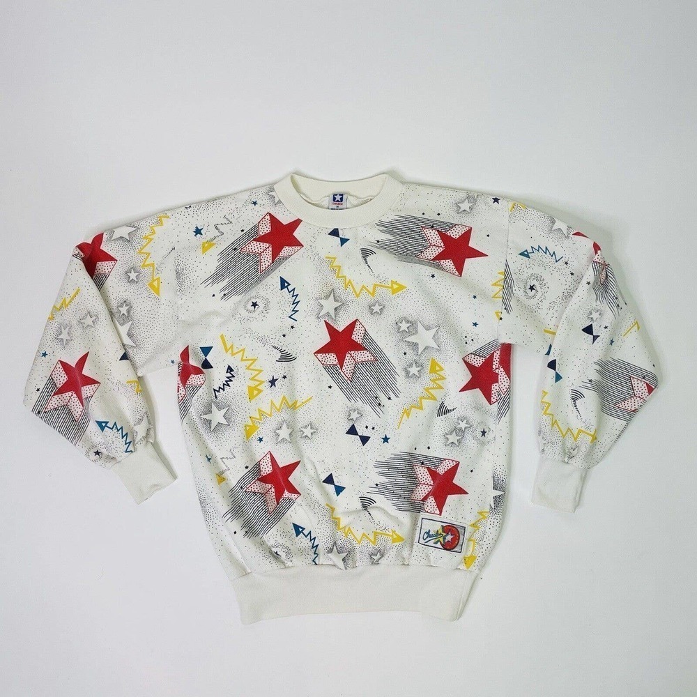 Vintage Converse Chucks Rare All Over Print Star Pullover Sweatshirt Medium